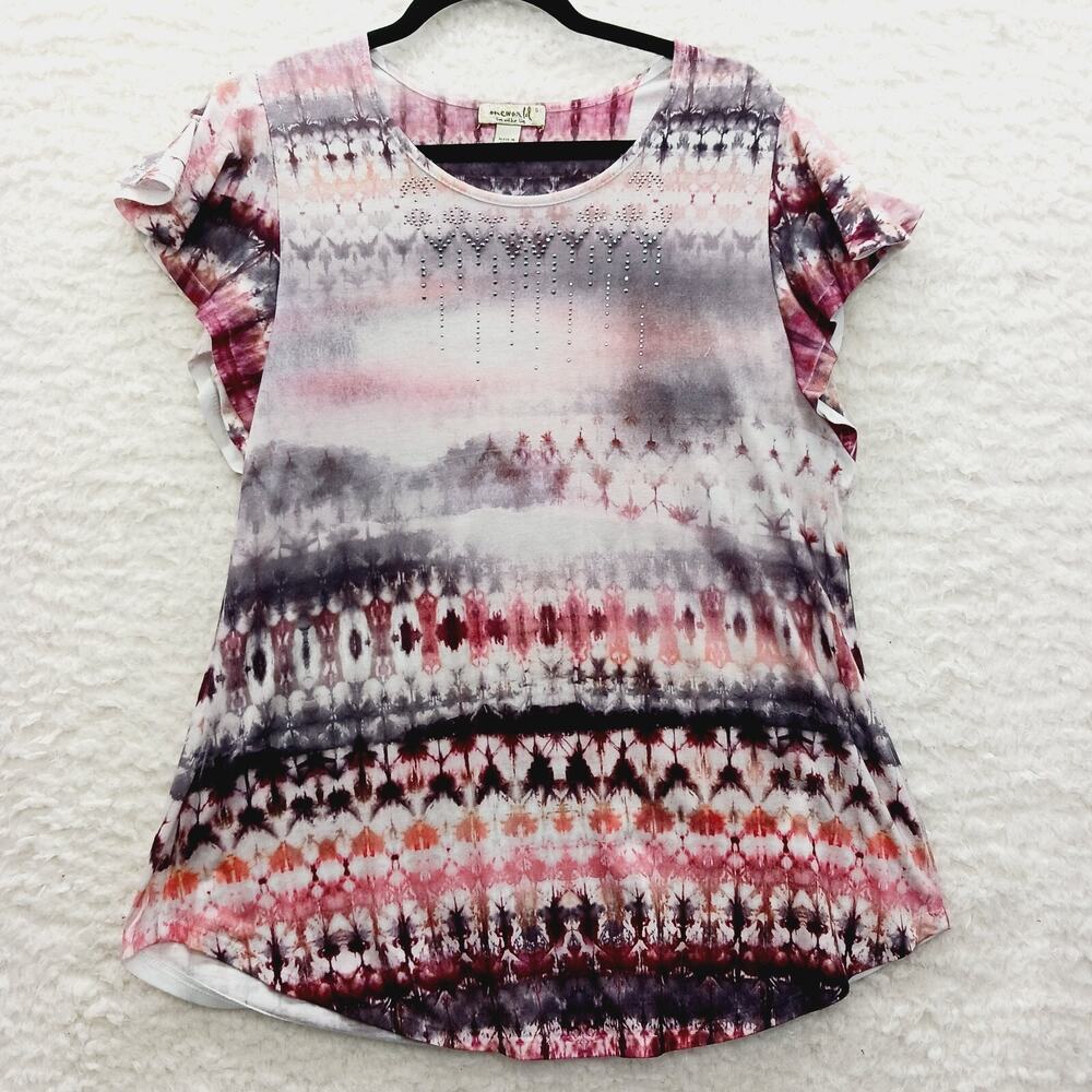 Tunic Blouse Pink Burgundy Ombré Diamond Rhinestone Boho Whimsycore Y2K Size S